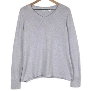 AVENTURA Eco Merino Wool Cotton V-Neck Sweater Women's Sz L Gray Cable Back L/S